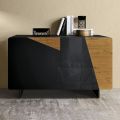 Wohnzimmer-Sideboard mit 2 Türen in rustikaler geknoteter Eiche und anthrazitfarbenem Glas – Ove