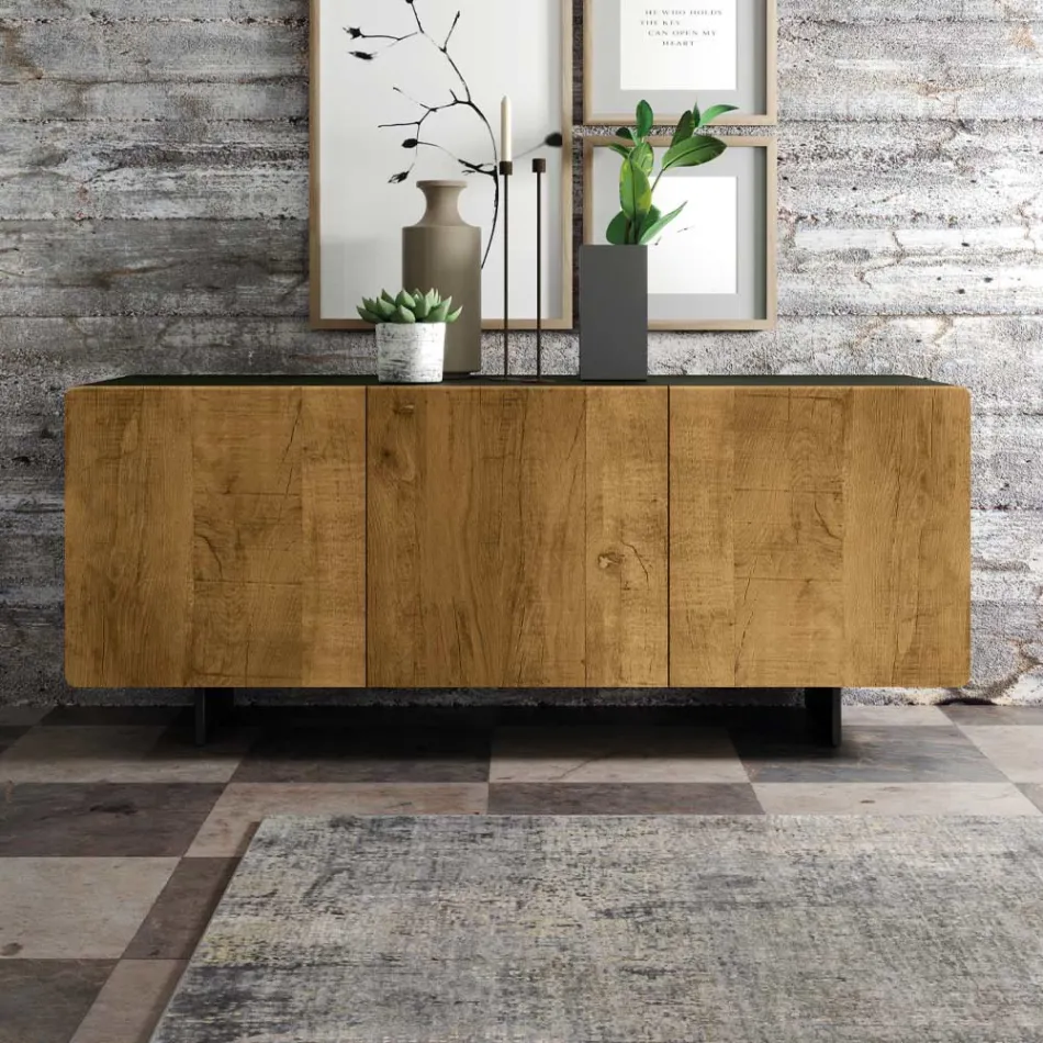 Wohnzimmer-Sideboard mit 3 Türen in geknoteter Eiche, Country-Optik, hergestellt in Italien – Arne Viadurini