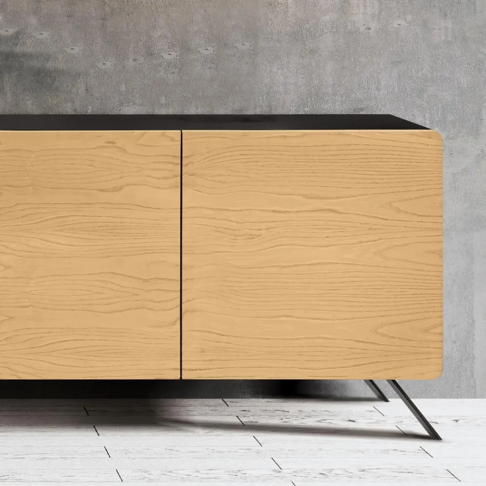 Wohnzimmer-Sideboard mit 4 Türen in natürlicher Eschenoptik, hergestellt in Italien – Melek Viadurini