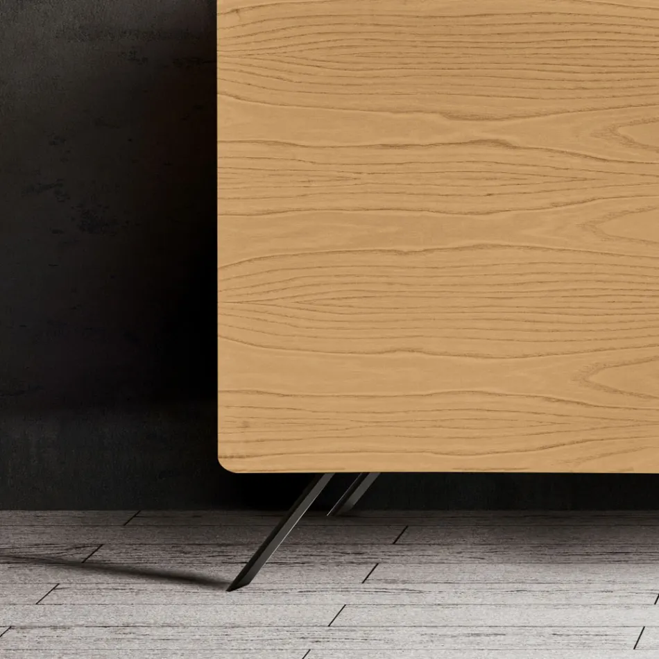 Wohnzimmer-Sideboard mit 4 Türen in natürlicher Eschenoptik, hergestellt in Italien – Melek Viadurini