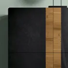 Wohnzimmer-Sideboard mit 4 Türen in rustikaler geknoteter Eiche und anthrazitfarbenem Glas – Ove Viadurini