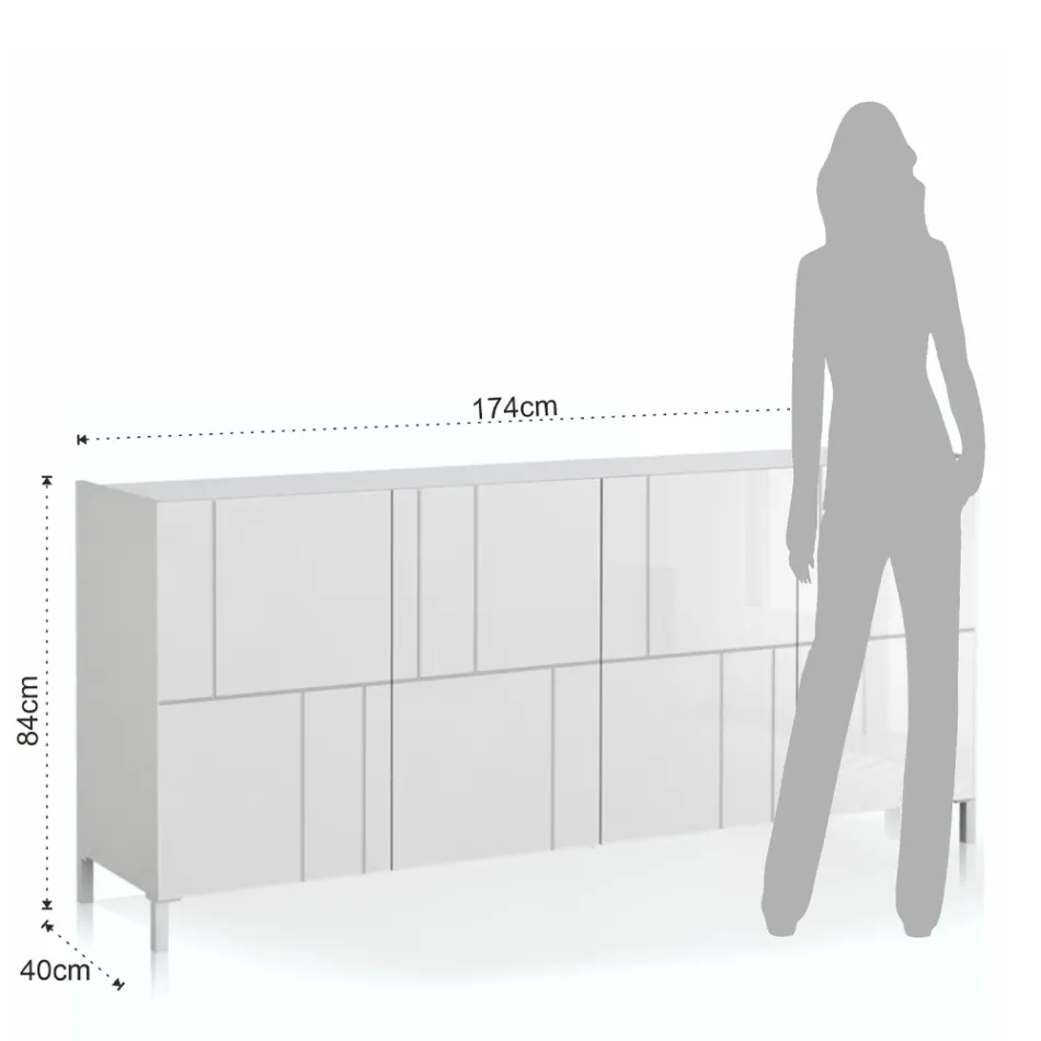 Wohnzimmer-Sideboard mit 4 Siebdrucktüren Made in Italy - Aringa Viadurini