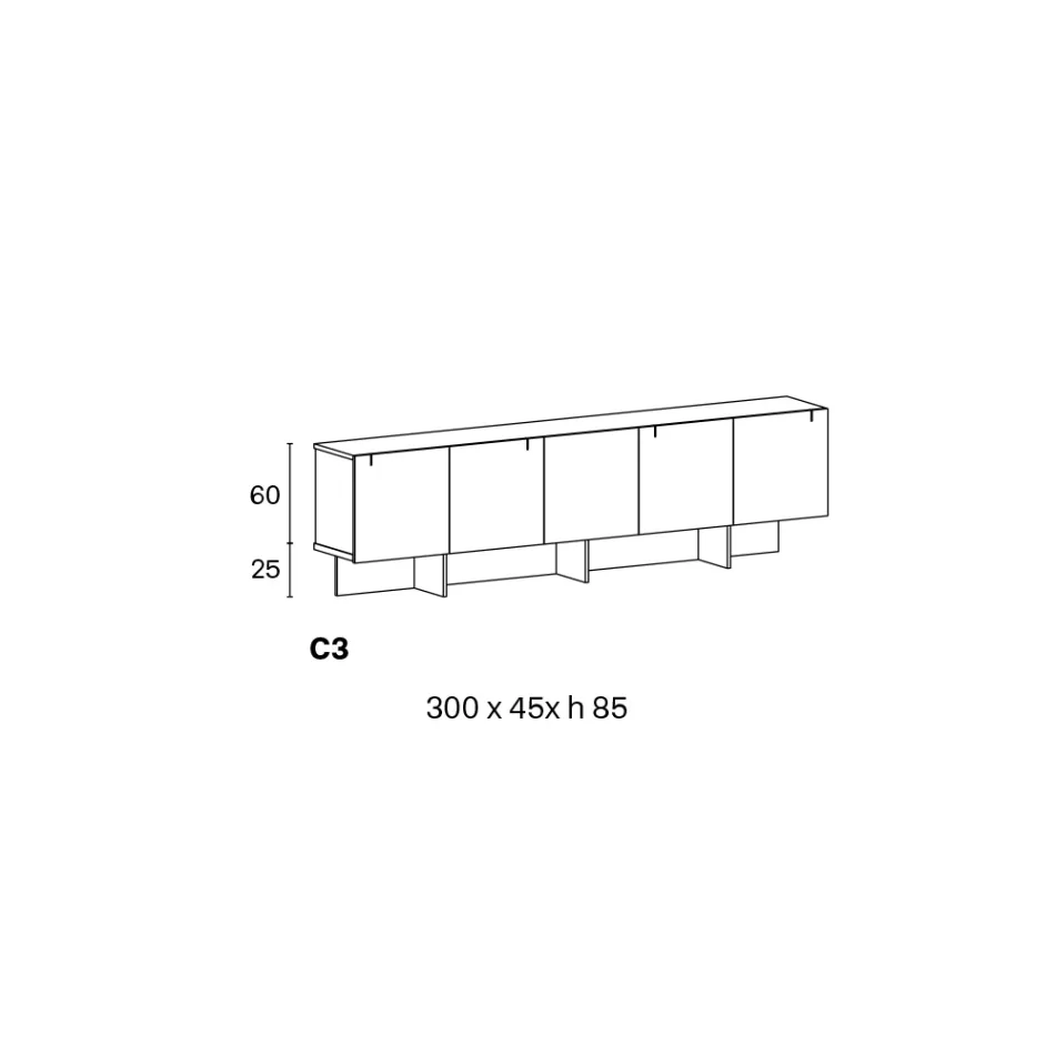 Sideboard aus Holz mit Glasstruktur Made in Italy - Azuki Viadurini