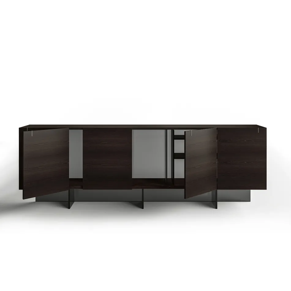 Sideboard aus Holz mit Glasstruktur Made in Italy - Azuki Viadurini