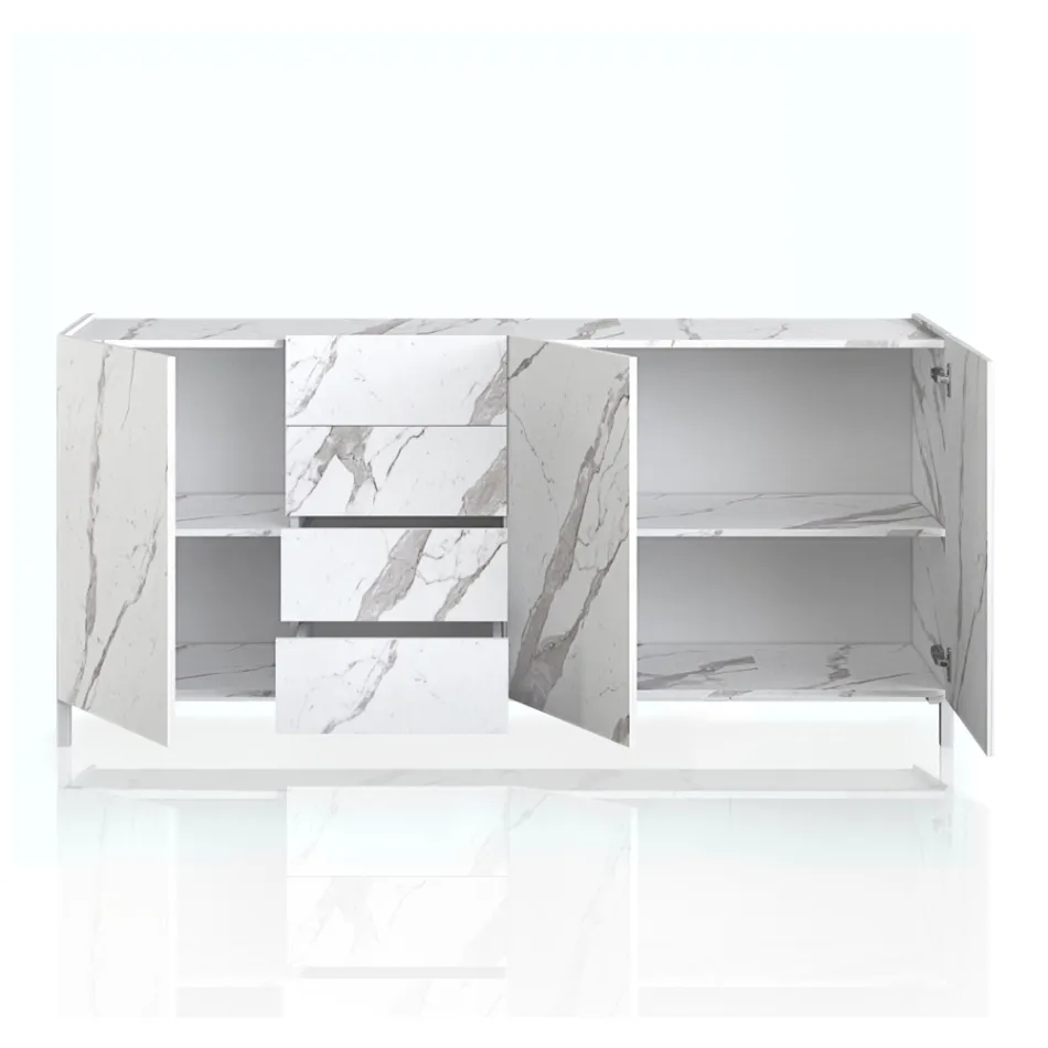 Wohnzimmer-Sideboard mit Melamin-Marmor-Finish, hergestellt in Italien – Zink Viadurini
