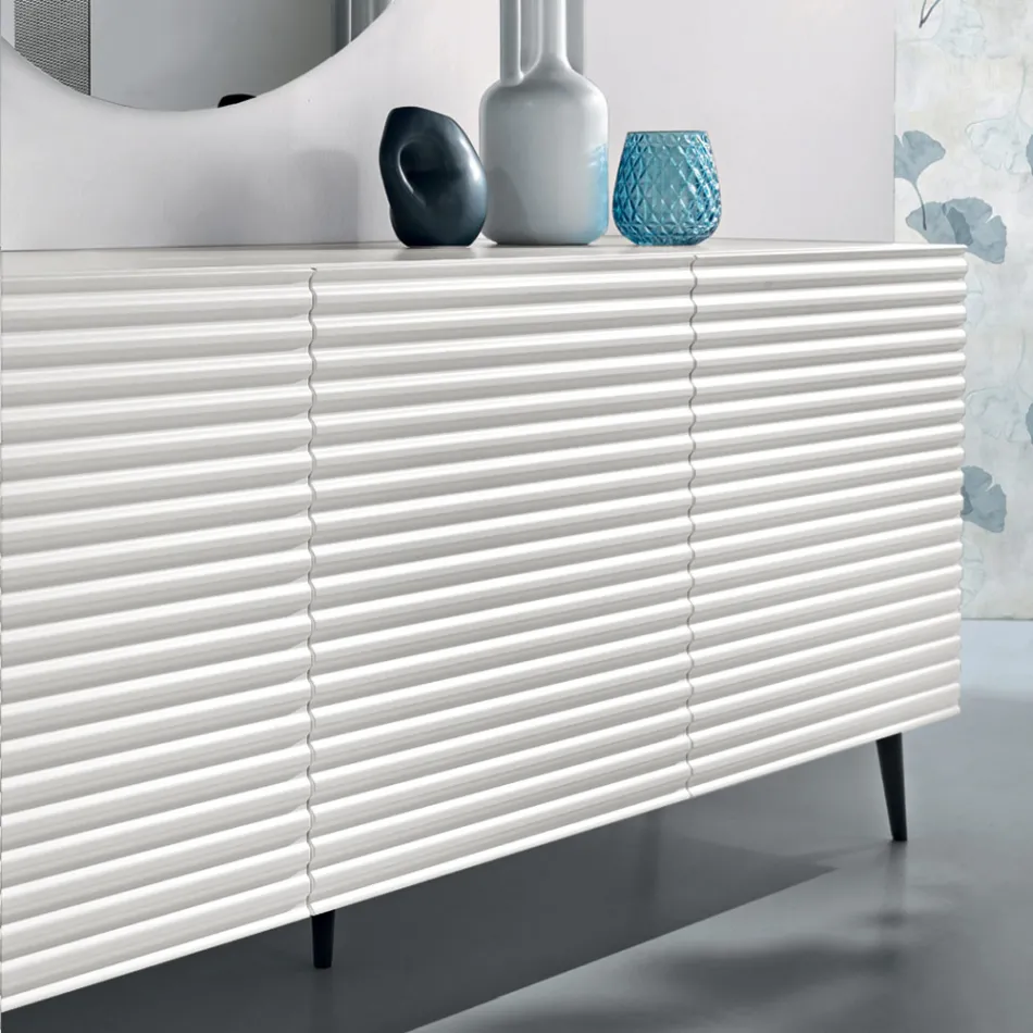 Wohnzimmer-Sideboard mit 3 Türen aus MDF, lackiert mit PVC-Beschichtung, hergestellt in Italien - Desideria Viadurini