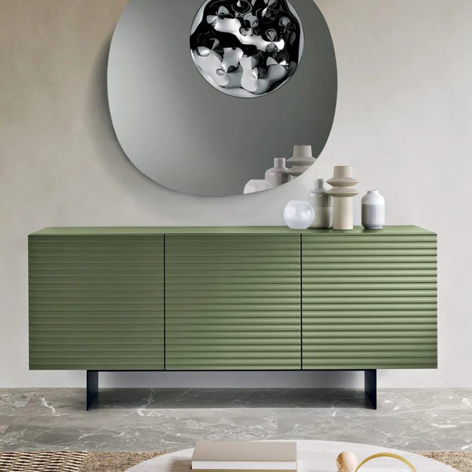 Wohnzimmer-Sideboard mit 3 Türen aus MDF, lackiert mit PVC-Beschichtung, hergestellt in Italien - Desideria Viadurini