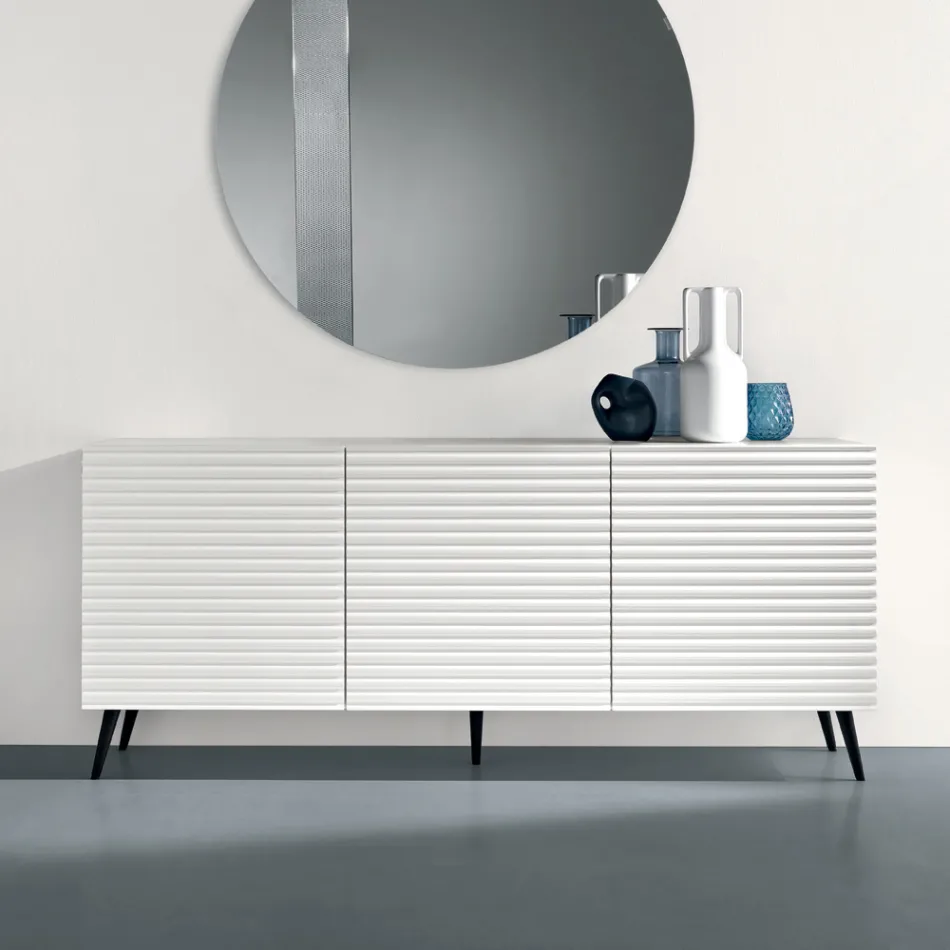 Wohnzimmer-Sideboard mit 3 Türen aus MDF, lackiert mit PVC-Beschichtung, hergestellt in Italien - Desideria Viadurini