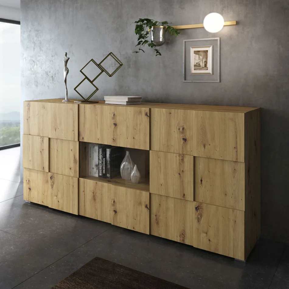 Wohnzimmer-Sideboard mit 4 Flügeltüren und 1 offenem Fach – Natrium Viadurini