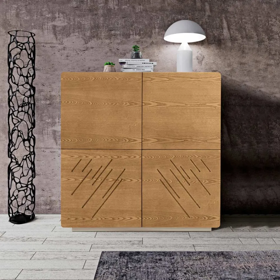 Wohnzimmer-Sideboard mit 4 Türen in gebeizter Esche, hergestellt in Italien – Viktoria Viadurini