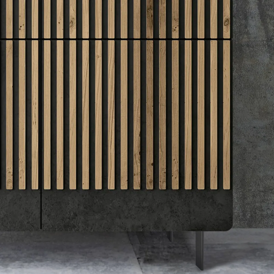 Wohnzimmer-Sideboard mit 4 Türen in nordischer Eichenoptik – Bente Viadurini