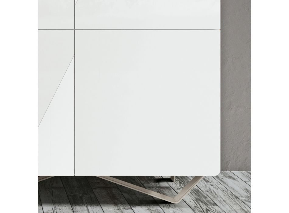 Wohnzimmer-Sideboard mit 4 Türen in weißer Glasoptik, hergestellt in Italien – Eline Viadurini