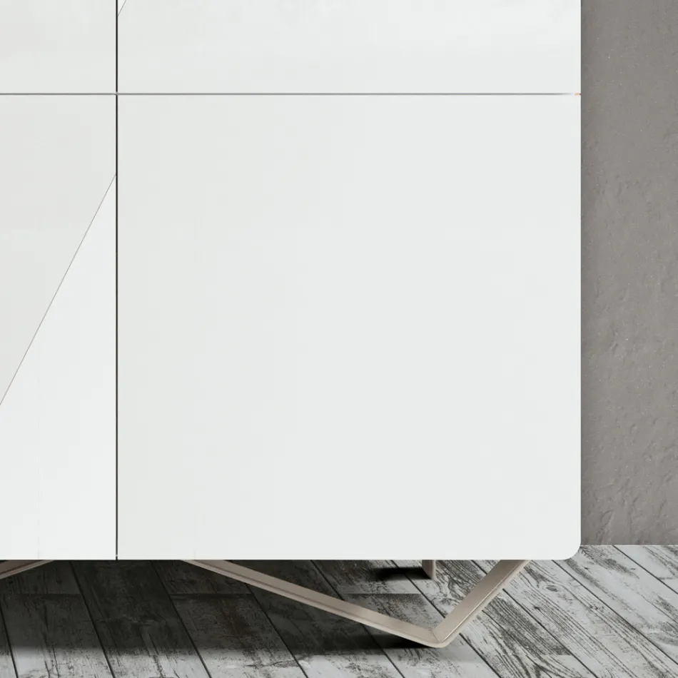 Wohnzimmer-Sideboard mit 4 Türen in weißer Glasoptik, hergestellt in Italien – Eline Viadurini