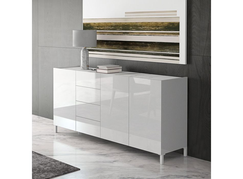 Wohnzimmer-Sideboard aus weißem Holz und Melamin, hergestellt in Italien – Alosa Viadurini
