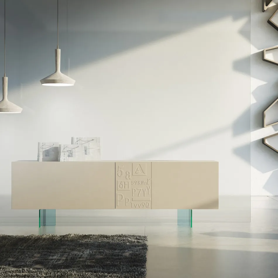 Wohnzimmer-Sideboard aus matt lackiertem MDF und Glas Made in Italy - Ninetta Viadurini