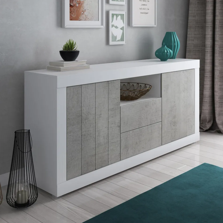 Wohnzimmer-Sideboard aus Melamin mit 2 Türen und 2 Schubladen – Samario Viadurini