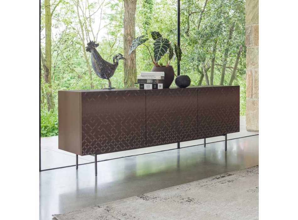 Metallic-Moka-lackiertes Wohnzimmer-Sideboard mit 3D-Dekoration, hergestellt in Italien – Ahorn Viadurini