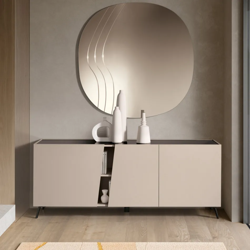 Stand-Sideboard mit drei Flügeltüren aus italienischem Melamin - Calia Viadurini