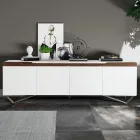 Wohnzimmer-Sideboard mit 4 Türen in Weiß und Canaletto-Finish, hergestellt in Italien – Any Viadurini