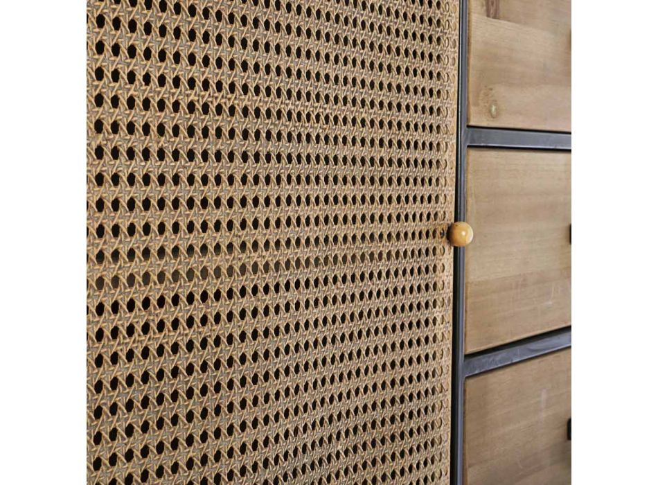 Ethnisches Wohnzimmer Sideboard aus Stahl und Holz 1 Tür und 3 Schubladen - Gionni Viadurini