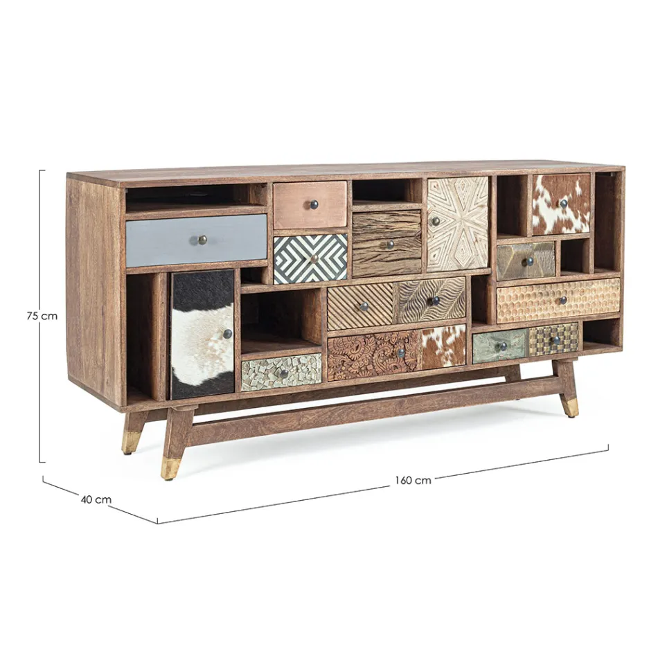 Ethnisches Sideboard aus recyceltem Mangoholz und Akazie Homemotion - Auriel Viadurini
