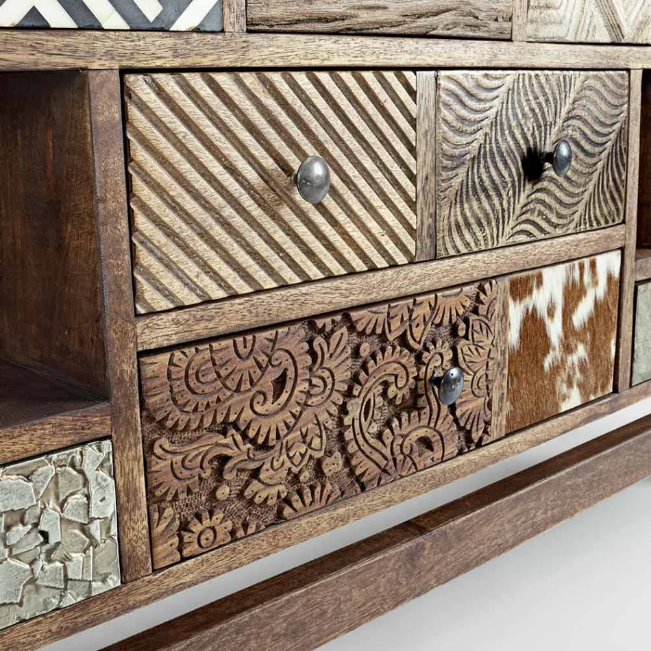 Ethnisches Sideboard aus recyceltem Mangoholz und Akazie Homemotion - Auriel Viadurini