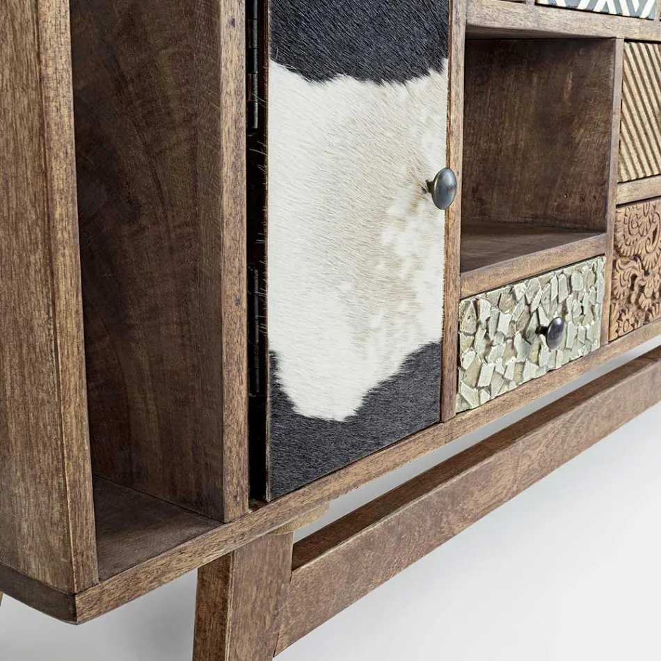 Ethnisches Sideboard aus recyceltem Mangoholz und Akazie Homemotion - Auriel Viadurini
