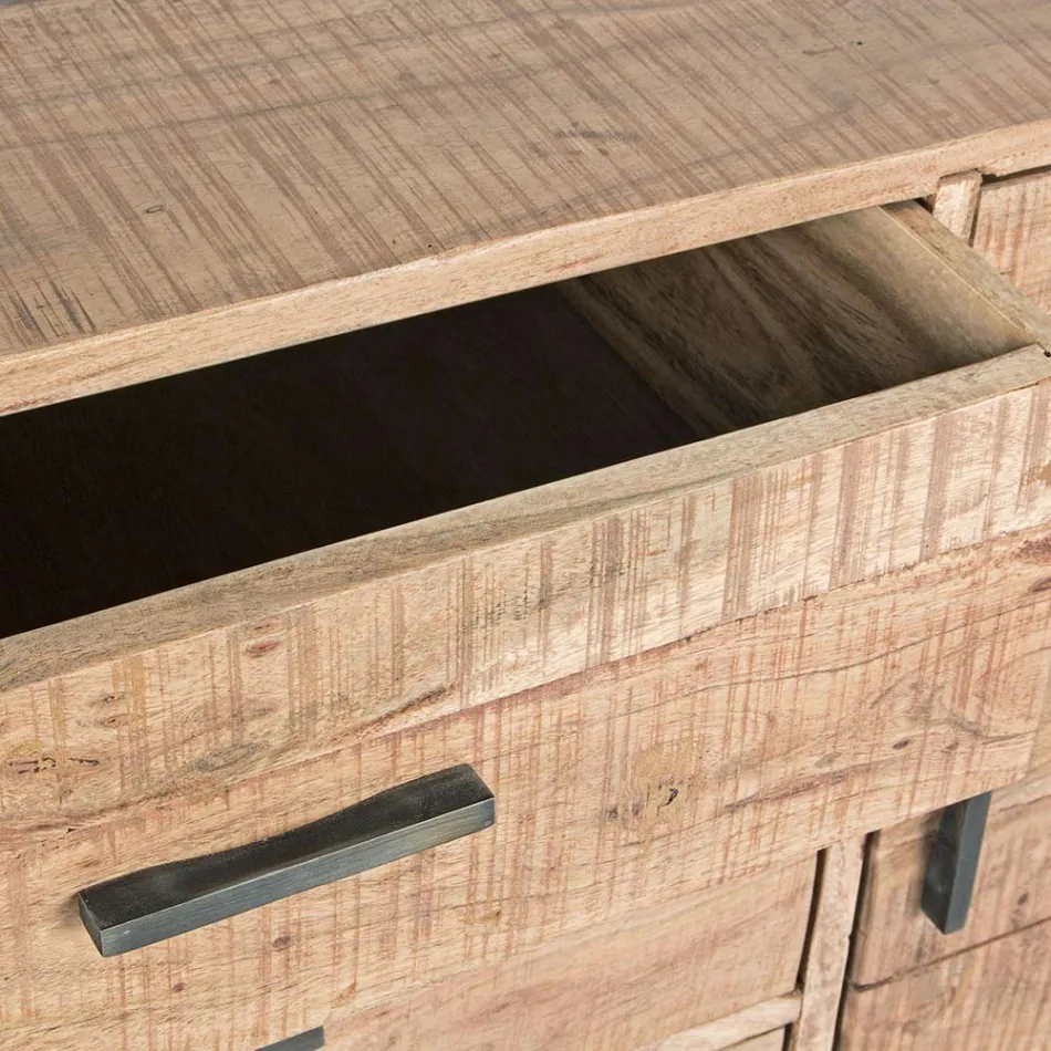 Sideboard aus Akazienholz und Stahl 2 Türen und 3 Schubladen Homemotion - Aimune Viadurini
