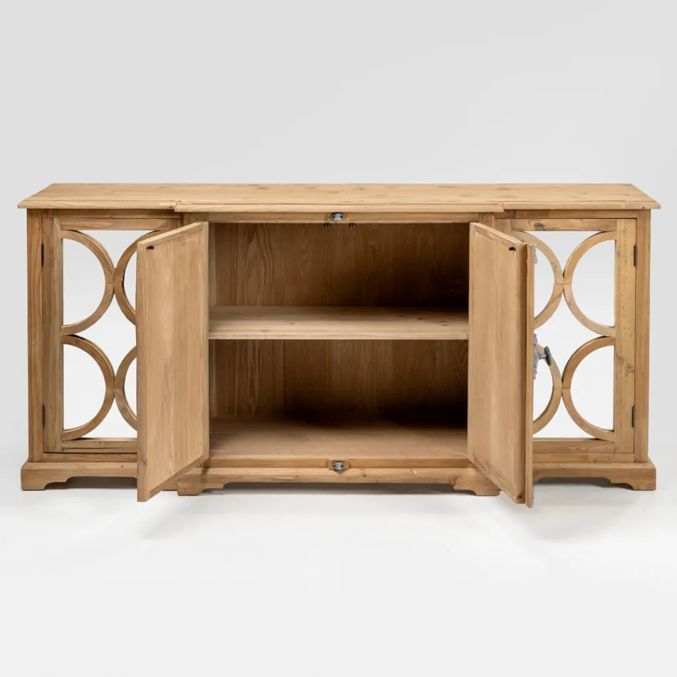 Sideboard aus gealterter, naturbelassener Kiefer mit Spiegeltüren - Agnone Viadurini