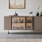 Sideboard aus ökologischem Holz, Glas und Metall für 4-türiges Luxus-Wohnzimmer - Bruno Viadurini