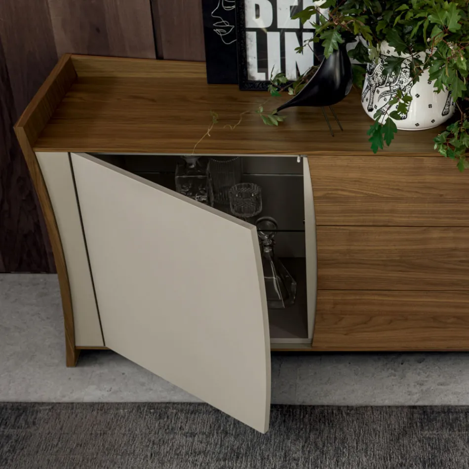 Sideboard aus lackiertem Holz 2 Türen 3 Schubladen Curvilinear Italian Design - Celio Viadurini