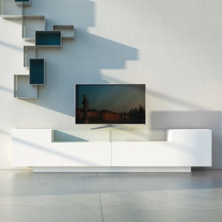 Sideboard aus weißem MDF mit Glaskasten und Sockelfuß Made in Italy - Kisha Viadurini
