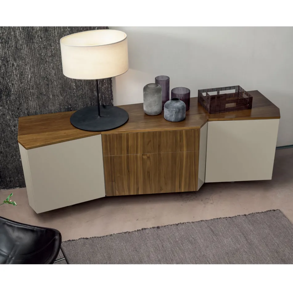 Sideboard aus Mdf mit 2 Türen und 2 hervorstehenden Schubladen schräge Seiten - Caspiter Viadurini