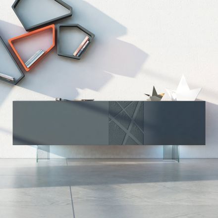 Sideboard aus graphitgrauem MDF mit Glasfüßen Made in Italy - Zelia Viadurini