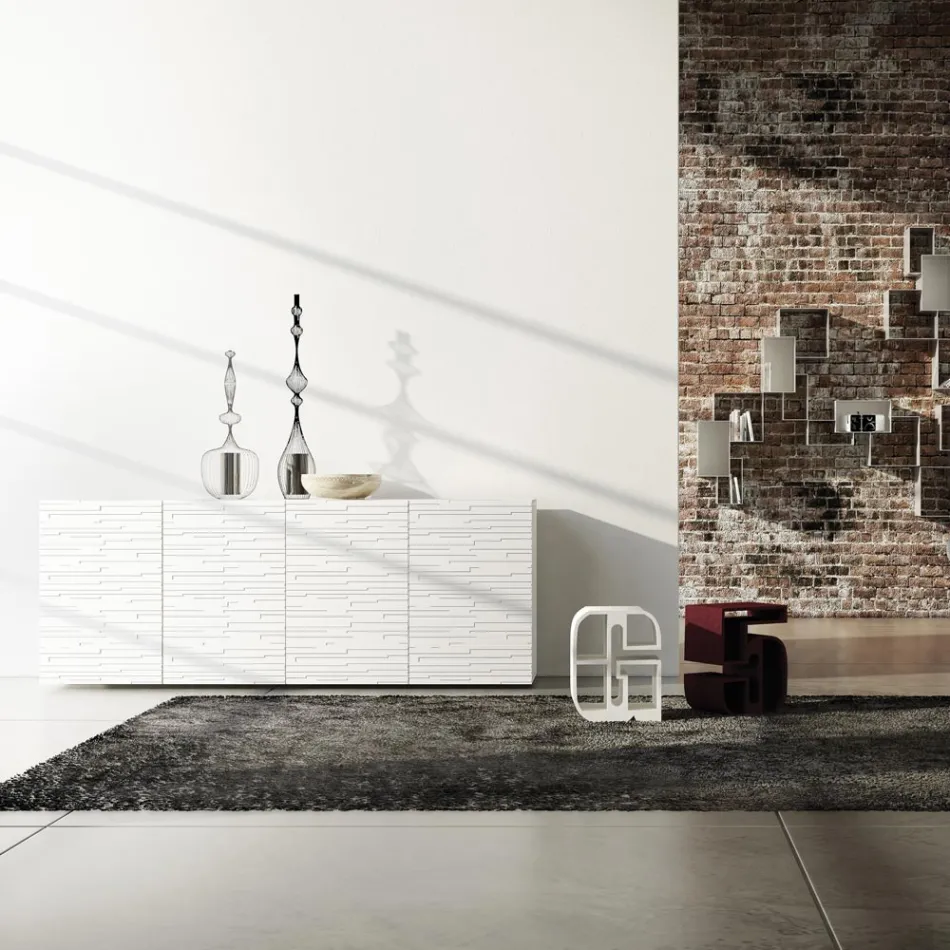 Sideboard aus matt weiß lackiertem MDF mit verzierten Türen Made in Italy - Chicago Viadurini