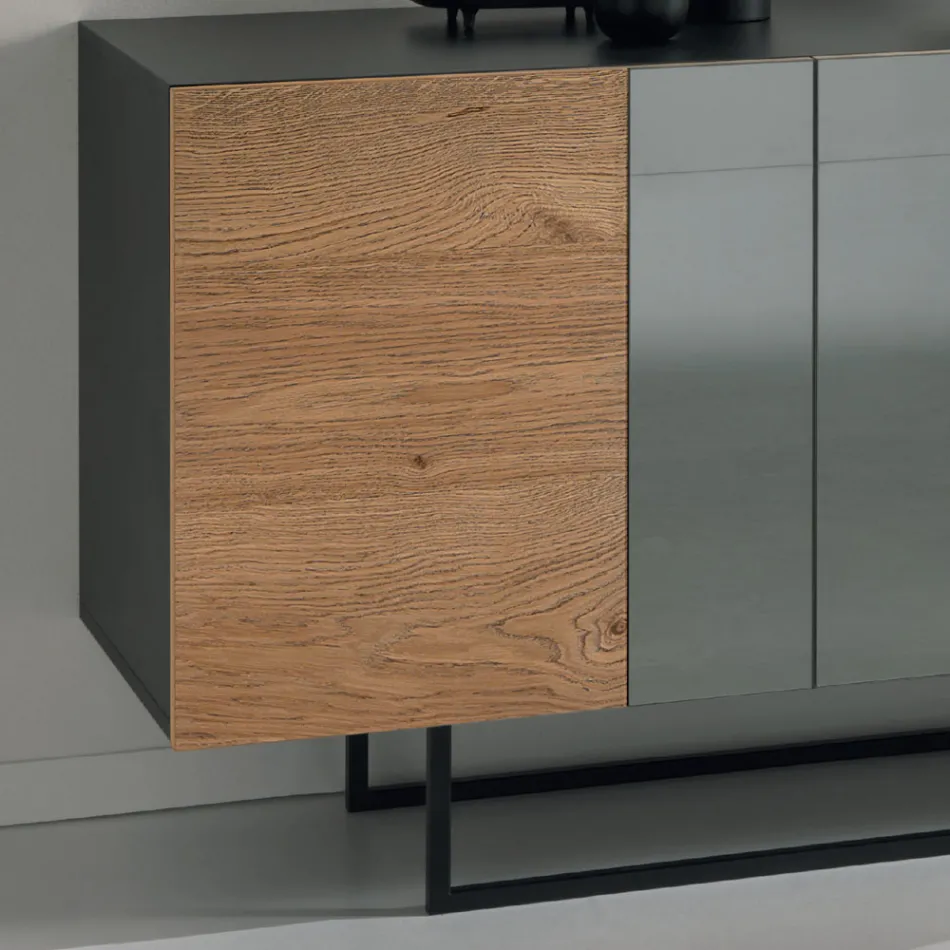 Sideboard aus Melamin mit 3 Eichentüren und Spiegel, hergestellt in Italien – Romina Viadurini