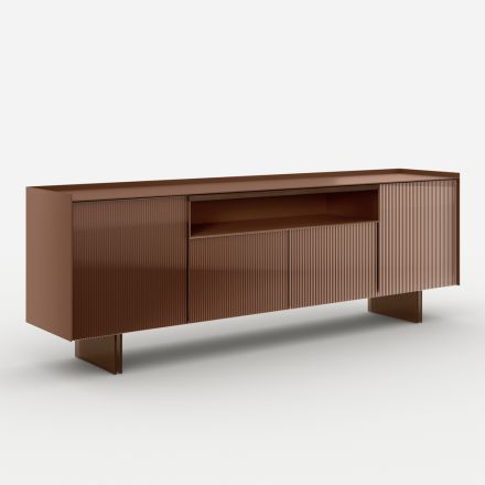 Sideboard aus rückseitig lackiertem Glas mit Massivholzprofil, hergestellt in Italien - Lutea Viadurini
