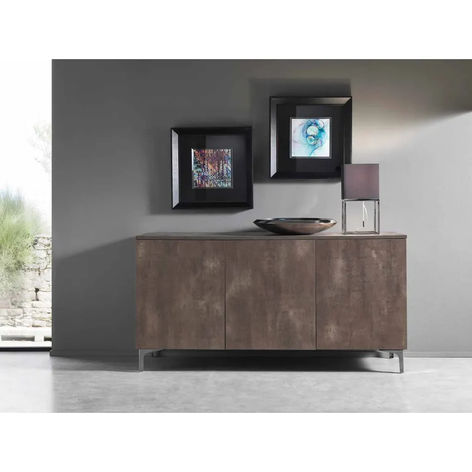 Modernes Sideboard mit drei Türen aus Bronze oder grauem Melamin Made in Italy - Clemente Viadurini