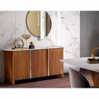 Modernes Holz Sideboard mit Platte und Tür aus Marmor Gres Made in Italy - Wonka Viadurini