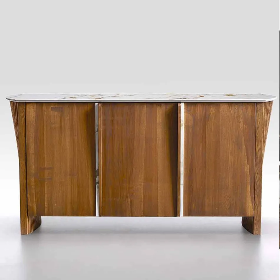 Modernes Holz Sideboard mit Platte und Tür aus Marmor Gres Made in Italy - Wonka Viadurini