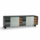 Modernes Sideboard auf Rauchglasrädern und Keramikplatte Made in Italy - Sciocca Viadurini