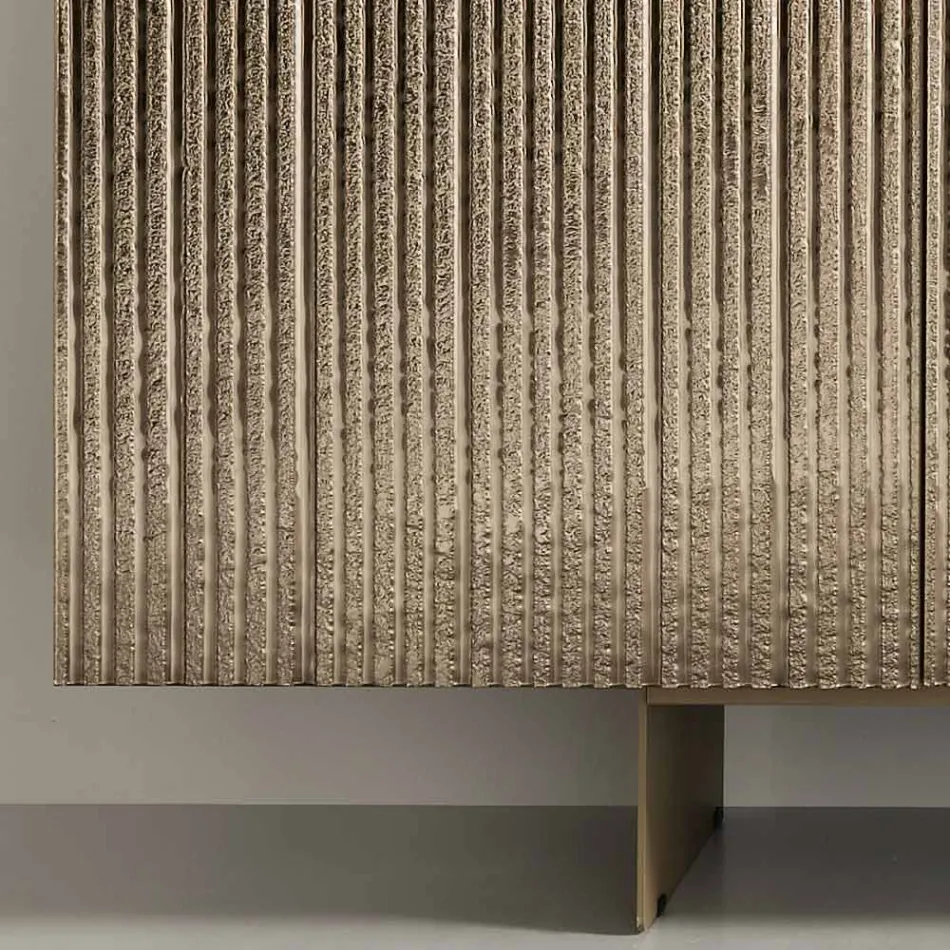 Sideboard mit vier Türen aus Melamin und beschichtetem Streifenglas, hergestellt in Italien - Ninfa Viadurini