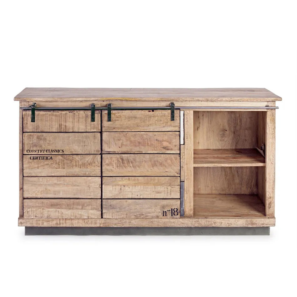 Wohnzimmer-Sideboard aus Mangoholz und Stahl mit 2 Türen und 3 Schubladen - Sinfony Viadurini