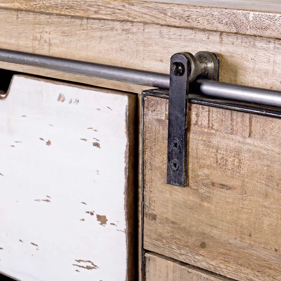 Wohnzimmer-Sideboard aus Mangoholz und Stahl mit 2 Türen und 3 Schubladen - Sinfony Viadurini