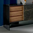 Wohnzimmer Sideboard 2 Keramiktüren und Rauchglasstruktur Made in Italy - Sciocca Viadurini