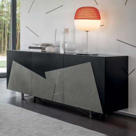 Wohnzimmer Sideboard aus lackiertem Mdf 3 Türen mit Keramikeinsätzen - Imperio Viadurini