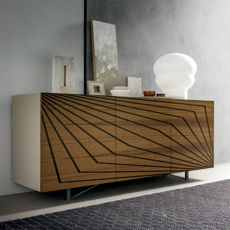 Wohnzimmer Sideboard aus lackiertem Mdf 3 Türen mit Siebdruck Intarsien - Saronno Viadurini