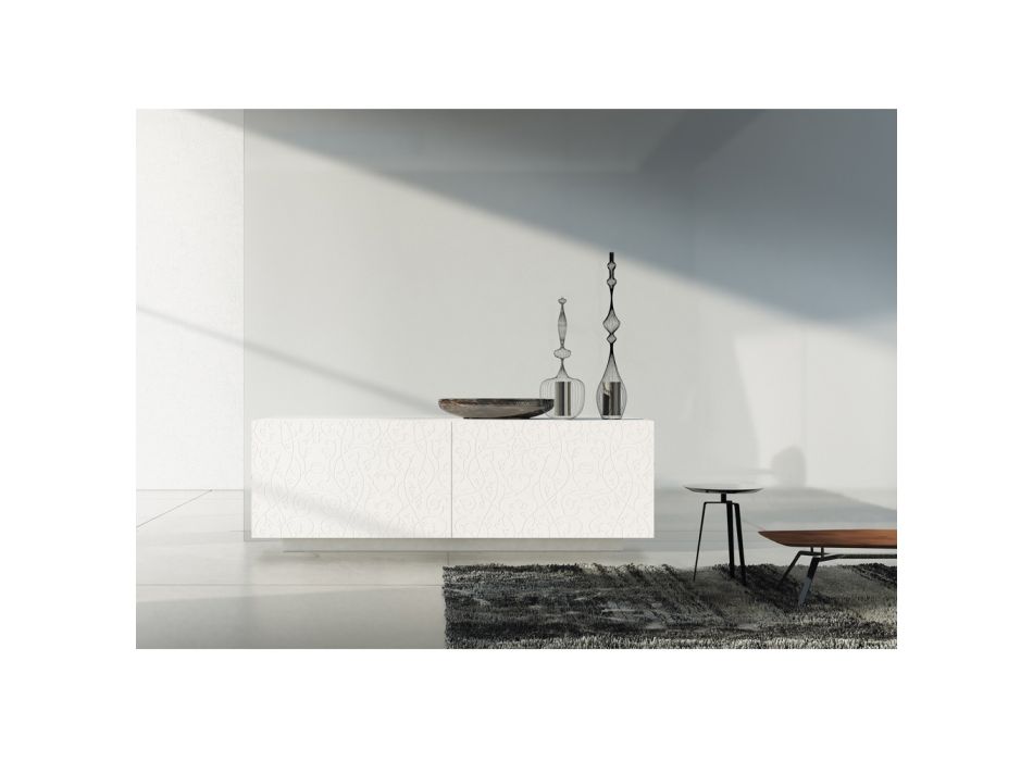 Wohnzimmer-Sideboard aus weiß lackiertem MDF mit Flachrelief Made in Italy - Acqua Viadurini