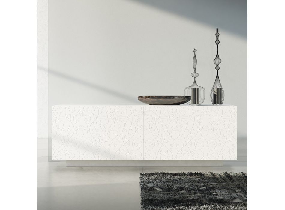 Wohnzimmer-Sideboard aus weiß lackiertem MDF mit Flachrelief Made in Italy - Acqua Viadurini