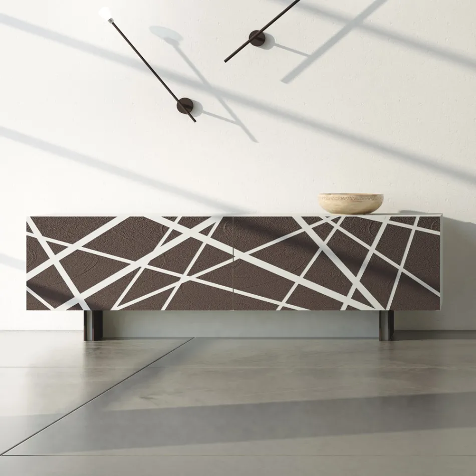 Wohnzimmer-Sideboard aus matt lackiertem MDF mit verzierten Türen Made in Italy - Velia Viadurini